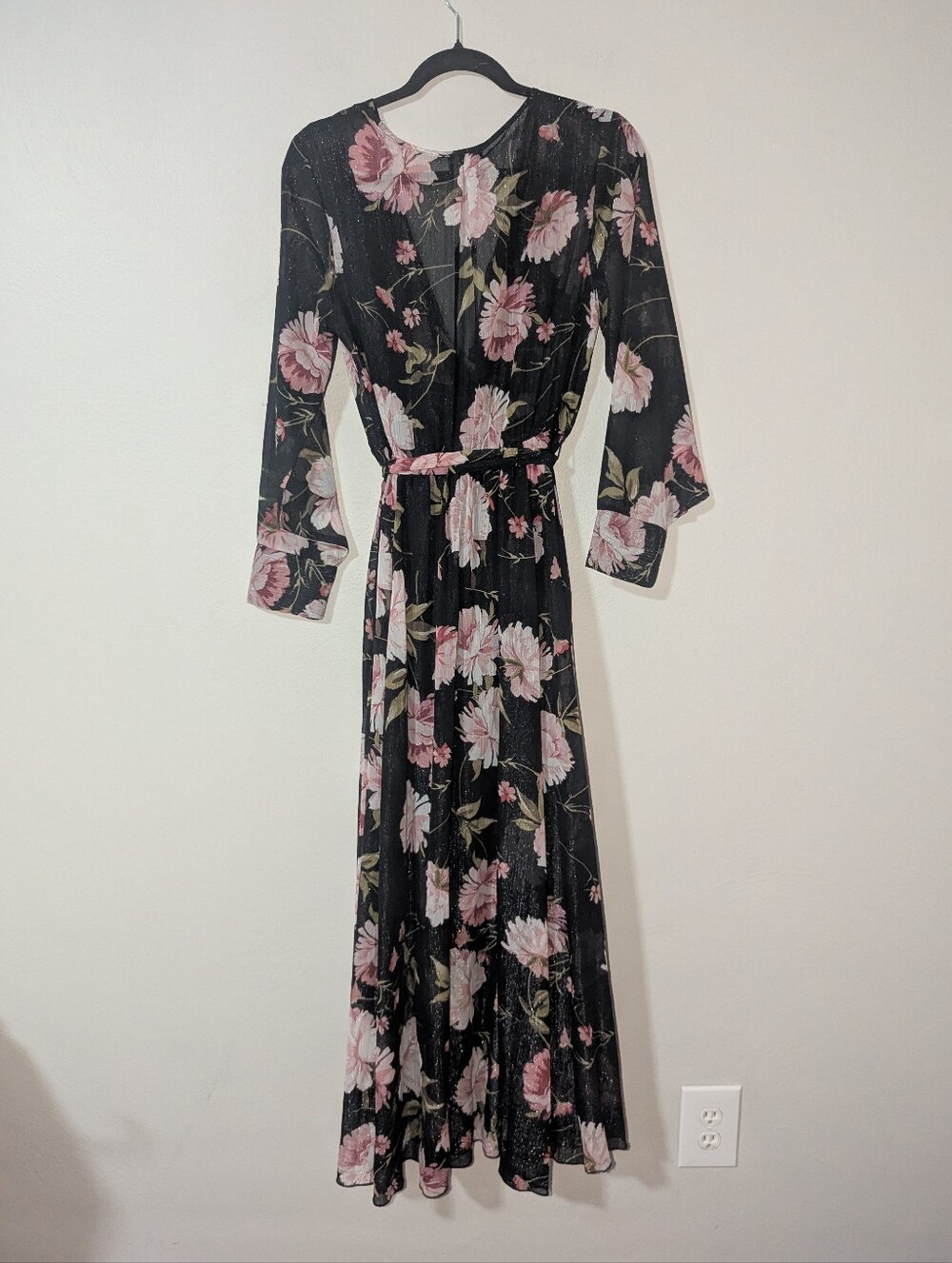6 Alexa B Nites Black Shimmery Floral Midi Dress - Picture 4 of 4